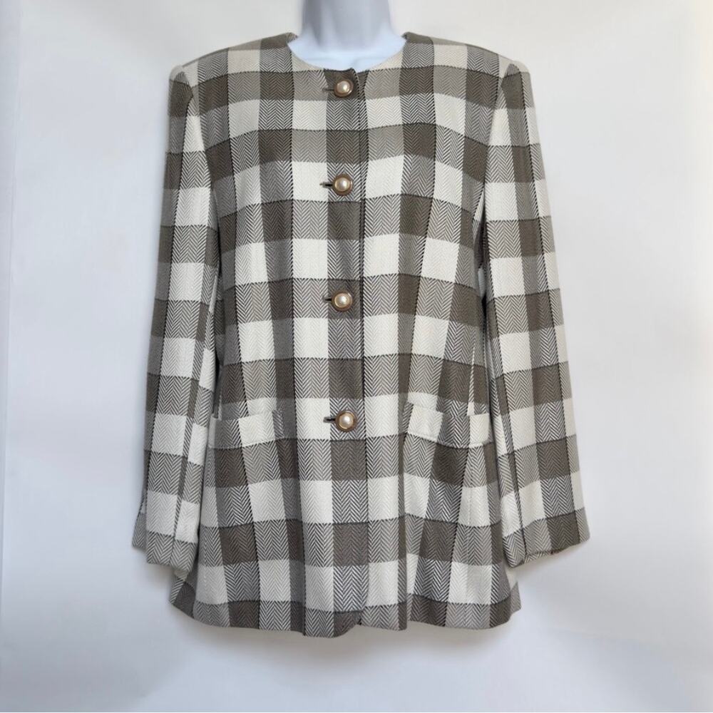 EXECUTIVE COLLECTION Vintage 80s 90s Tan/Cream Boxy Blazer Jacket Size 12 XL